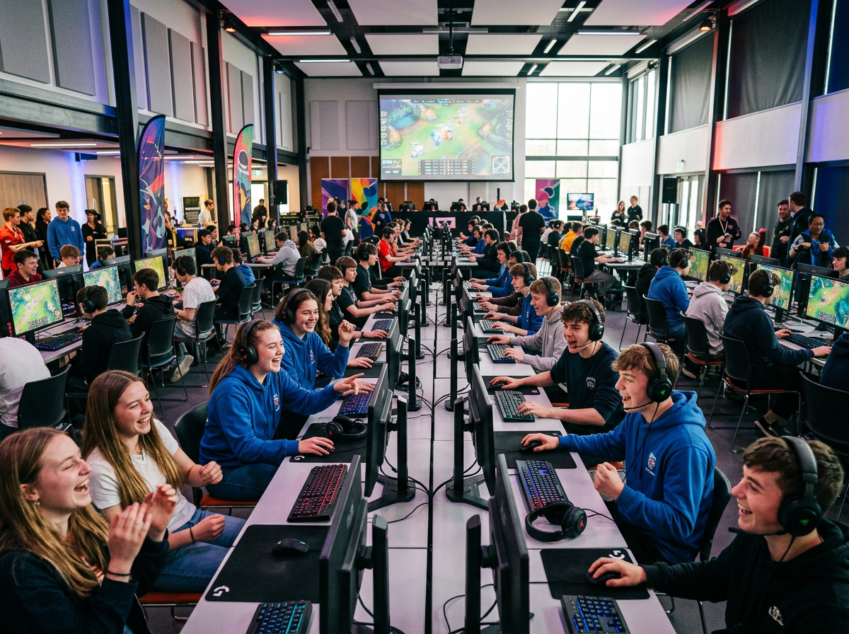 School group participating in structured gaming event